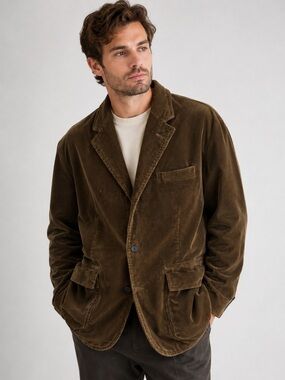 Eddie Bauer Corduroy Blazer 46 Brown Leather Elbow Patches